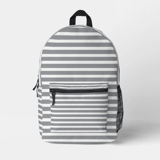 Grey & White Striped Backpack 💥 Cool & Modern Bedruckter Rucksack (Vorderseite)