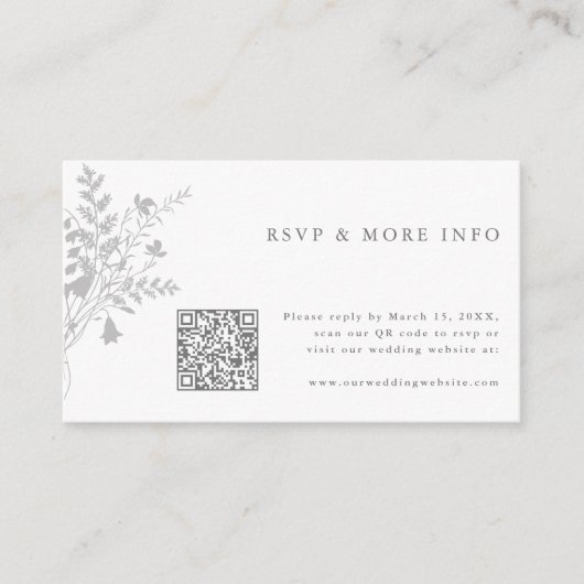 Grey & White Wildblume Wedding RSVP Begleitkarte (Vorderseite)