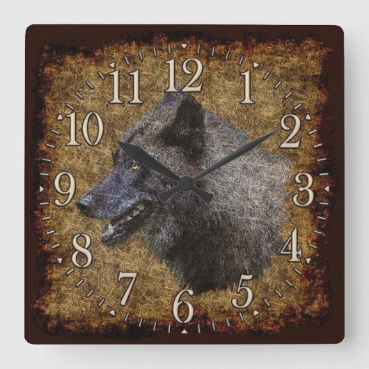 Grey Wolf Face Wildlife-Supporter Art Clock Quadratische Wanduhr (Vorderseite)