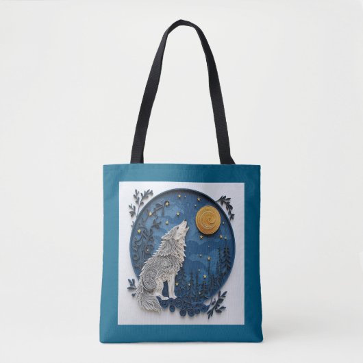 Grey Wolf Howing at the Moon Quilling Effect Tasche (Vorderseite)