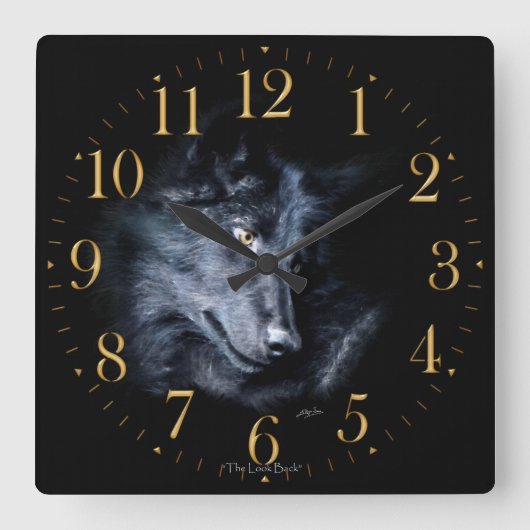 Grey Wolf Portrait Wildlife-Supporter Art Clock Quadratische Wanduhr (Vorderseite)