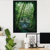 Grey Wolf Spirit in Forest Eco Fantasy Art Poster (Heimbüro)