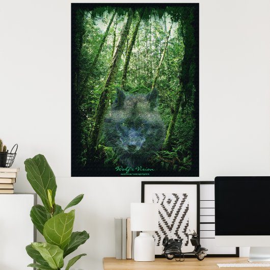 Grey Wolf Spirit in Forest Eco Fantasy Art Poster (Heimbüro)