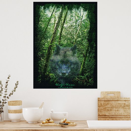 Grey Wolf Spirit in Forest Eco Fantasy Art Poster (Küche)
