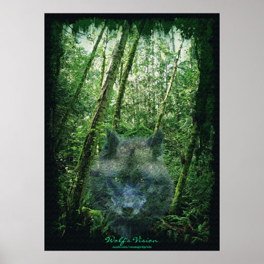 Grey Wolf Spirit in Forest Eco Fantasy Art Poster (Vorne)
