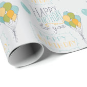 Grey Yellow Green Blue Happy Birthday Balloons Geschenkpapier (Rolleneckpunkt)