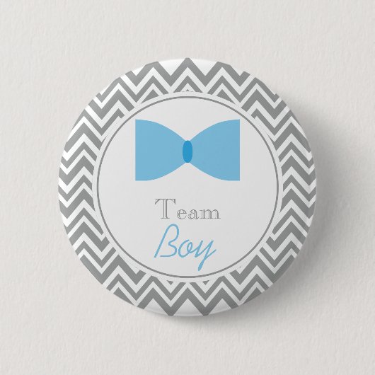 Grey Zickzack Gender Reveal Bow Krawatte Team Boy Button (Vorderseite)