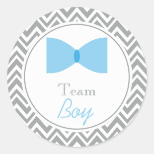 Grey Zickzack Gender Reveal Bow Krawatte Team Boy Runder Aufkleber