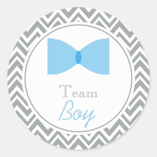 Grey Zickzack Gender Reveal Bow Krawatte Team Boy Runder Aufkleber (Vorderseite)