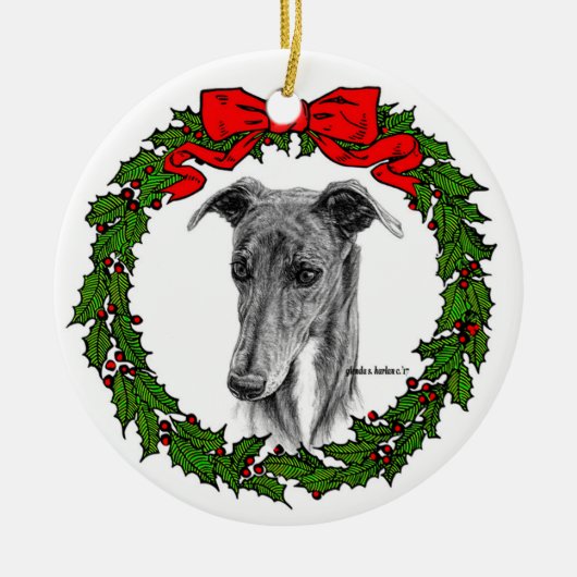 Greyhound Art von Glenda S. Harlan Keramik Ornament (Vorne)