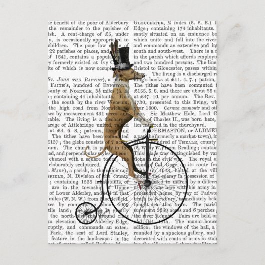 Greyhound auf Black Penny Farthing Bike Postkarte (Vorderseite)