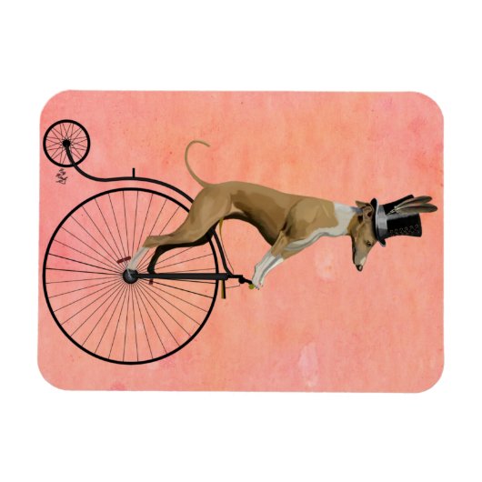 Greyhound auf Black Penny Farthing Magnet (Horizontal)