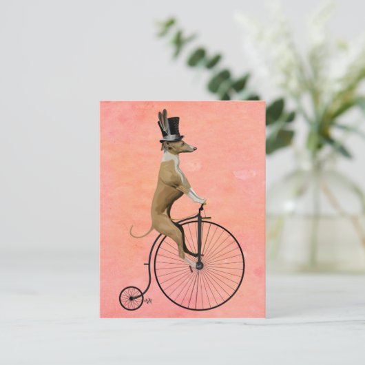 Greyhound auf Black Penny Farthing Postkarte (Stehend Vorderseite)