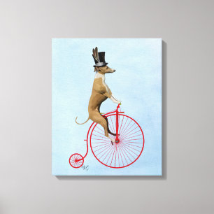 Greyhound auf Red Penny Farthing Bike Leinwanddruck