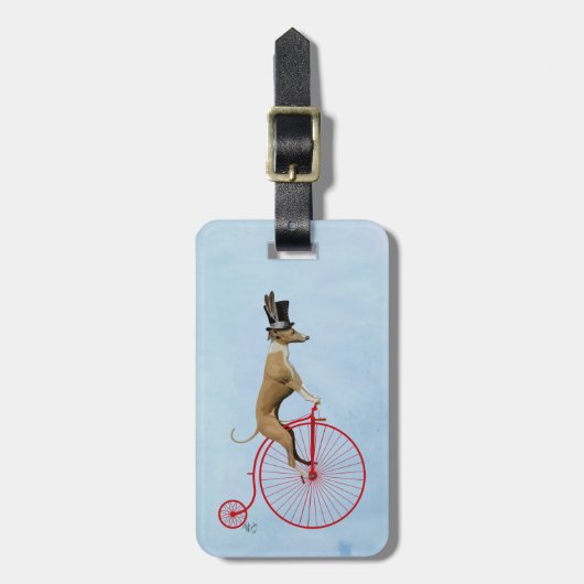 Greyhound auf Red Penny Farthing Gepäckanhänger (Vorderseite vertikal)