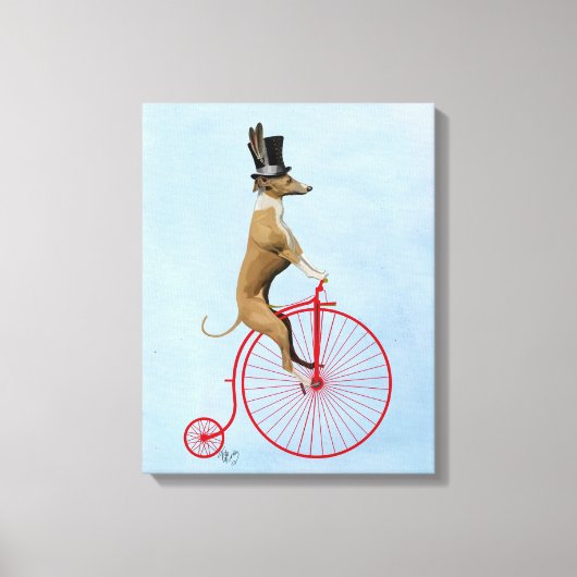 Greyhound auf Red Penny Farthing Leinwanddruck (Vorderseite)