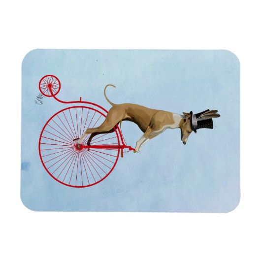Greyhound auf Red Penny Farthing Magnet (Horizontal)