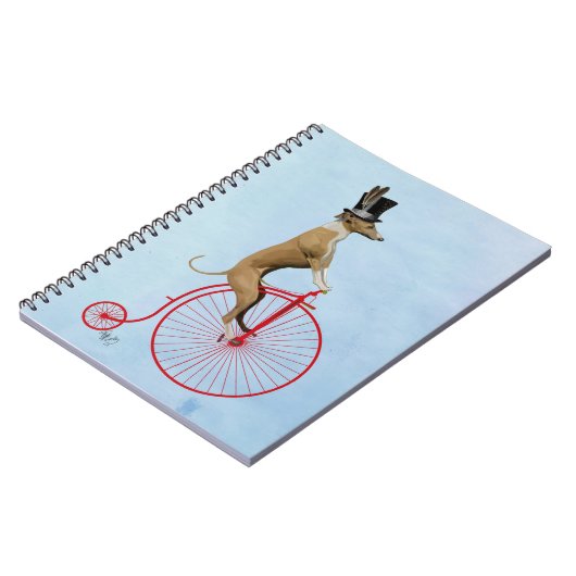 Greyhound auf Red Penny Farthing Notizblock (Linke Seite)
