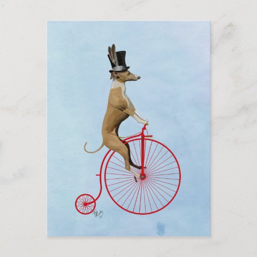 Greyhound auf Red Penny Farthing Postkarte (Vorderseite)