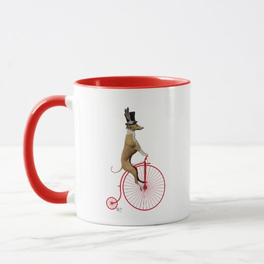 Greyhound auf Red Penny Farthing Tasse (Links)