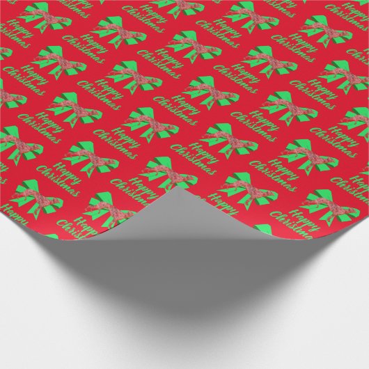 Greyhound Christmas Dog & Green Bow Red Geschenkpapier (Ecke)