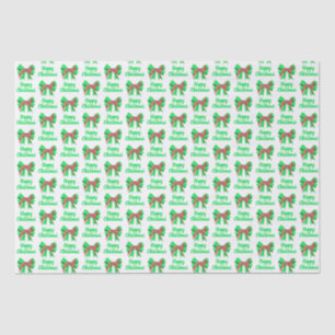 Greyhound Christmas Dog & Green Bow White Seidenpapier