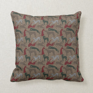 Greyhound Christmas Kariert Burlap Kissen