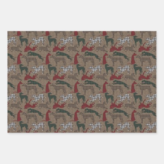 Greyhound Christmas Kariert Burlap Wrapping Paper Geschenkpapier Set (Vorderseite 3)