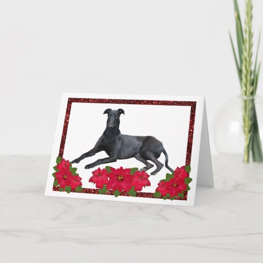 Greyhound Christmas Poinsettia Feiertagskarte (Vorderseite)