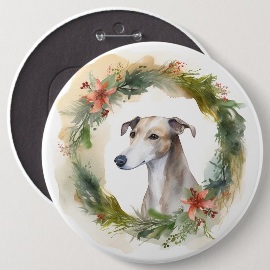 Greyhound Christmas Wreath Festive Pup Button (Vorne & Hinten)