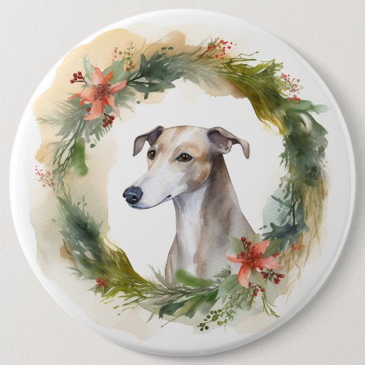 Greyhound Christmas Wreath Festive Pup Button (Vorderseite)