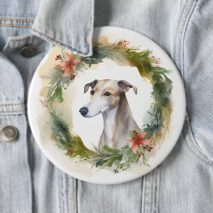 Greyhound Christmas Wreath Festive Pup Button