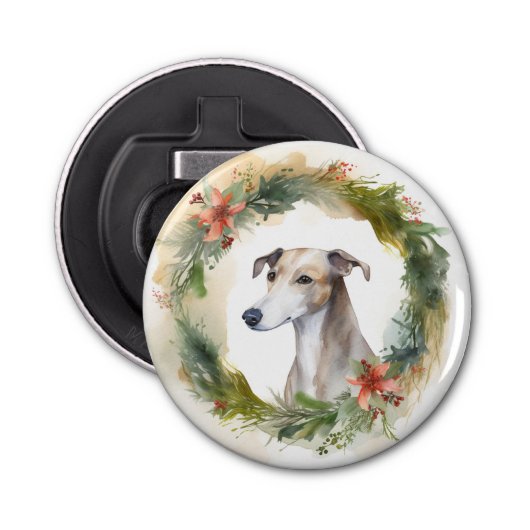 Greyhound Christmas Wreath Festive Pup Flaschenöffner (Vorderseite)
