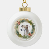 Greyhound Christmas Wreath Festive Pup Keramik Kugel-Ornament (Vorderseite)