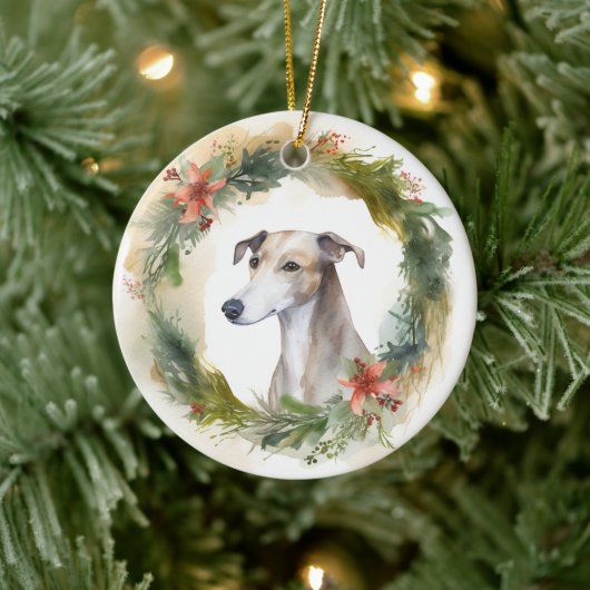 Greyhound Christmas Wreath Festive Pup Keramik Ornament (Baum)