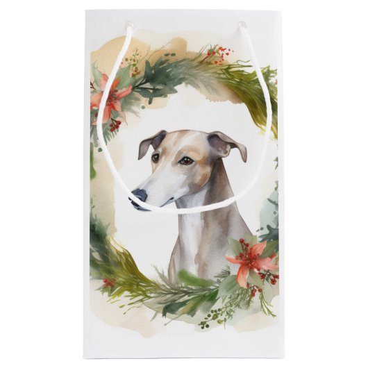 Greyhound Christmas Wreath Festive Pup Kleine Geschenktüte (Rückseite)