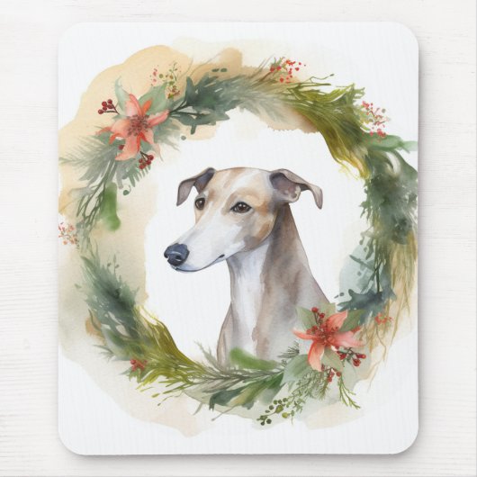 Greyhound Christmas Wreath Festive Pup Mousepad (Vorne)