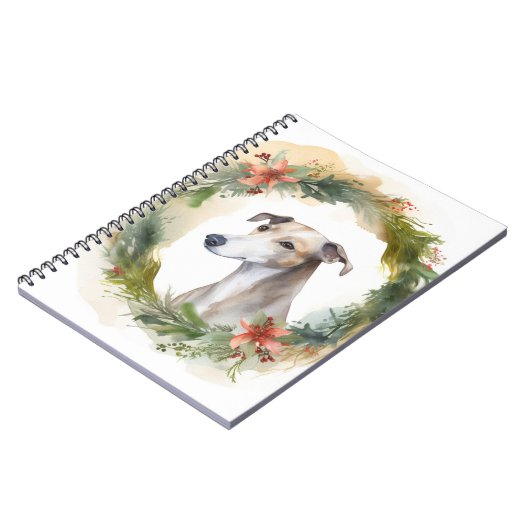 Greyhound Christmas Wreath Festive Pup Notizblock (Linke Seite)