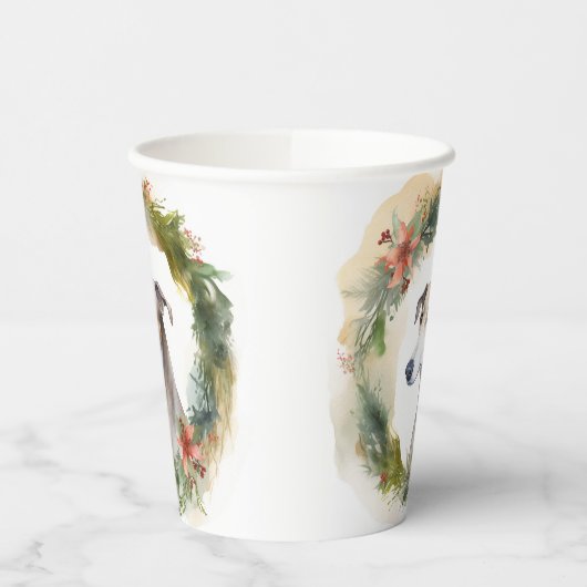 Greyhound Christmas Wreath Festive Pup Pappbecher (Links)