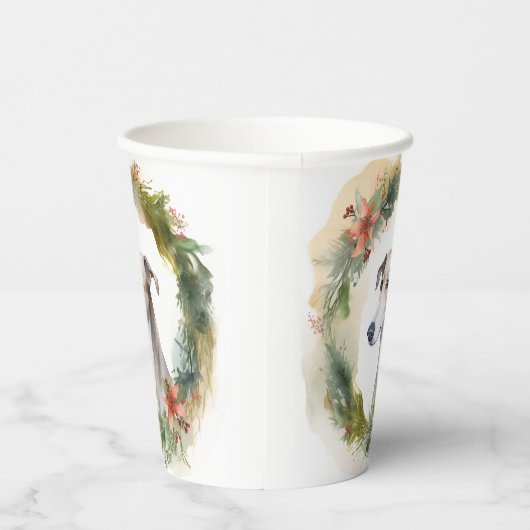 Greyhound Christmas Wreath Festive Pup Pappbecher (Rechts)