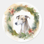 Greyhound Christmas Wreath Festive Pup Runder Aufkleber (Vorderseite)