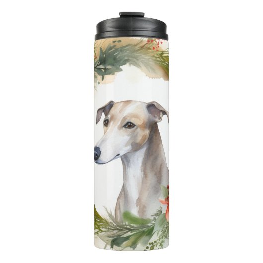 Greyhound Christmas Wreath Festive Pup Thermosbecher (Vorderseite)