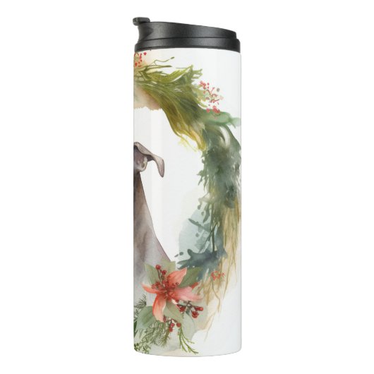 Greyhound Christmas Wreath Festive Pup Thermosbecher (Nach rechts gedreht)