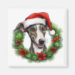 Greyhound Christmas Wreath Magnet
