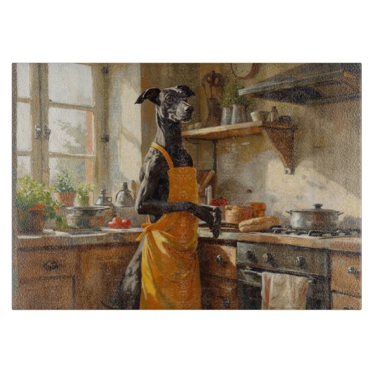 Greyhound Cooking in Kitchen Schneidebrett (Vorderseite)