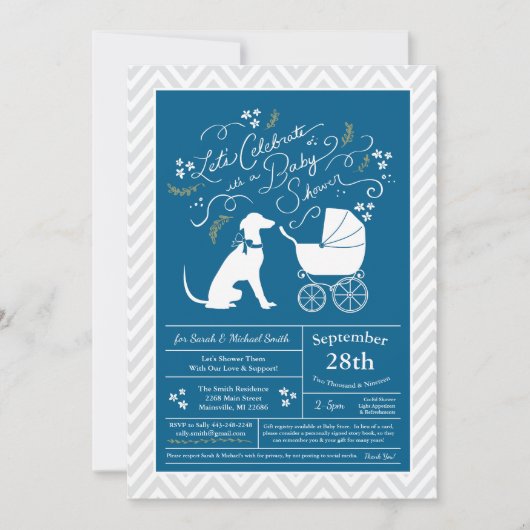 Greyhound Dog Baby Shower Boy Blue Einladung (Vorderseite)