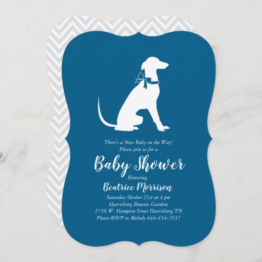 Greyhound Dog Baby Shower Boy Blue Einladung (Vorne/Hinten)