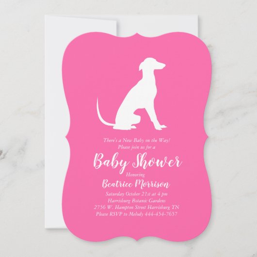 Greyhound Dog Baby Shower Girl Pink Einladung (Vorderseite)