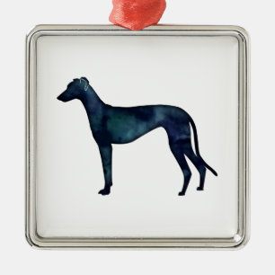 Greyhound Dog Black Watercolor Silhouette Ornament Aus Metall