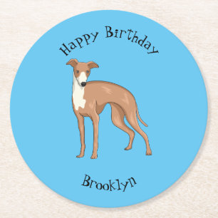 Greyhound dog cartoon illustration runder pappuntersetzer